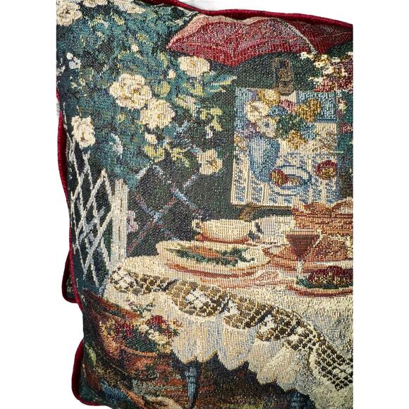 Tapestry Victorian Tapestry Garden Pillows Set 2 15x15 Croquette Cottage Cat - Picture 4 of 10